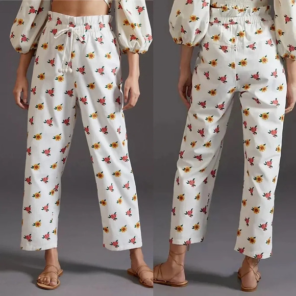 FARM Rio Pants - FARM Rio Mixed Cross Stitch Flowers Embroidered Pants